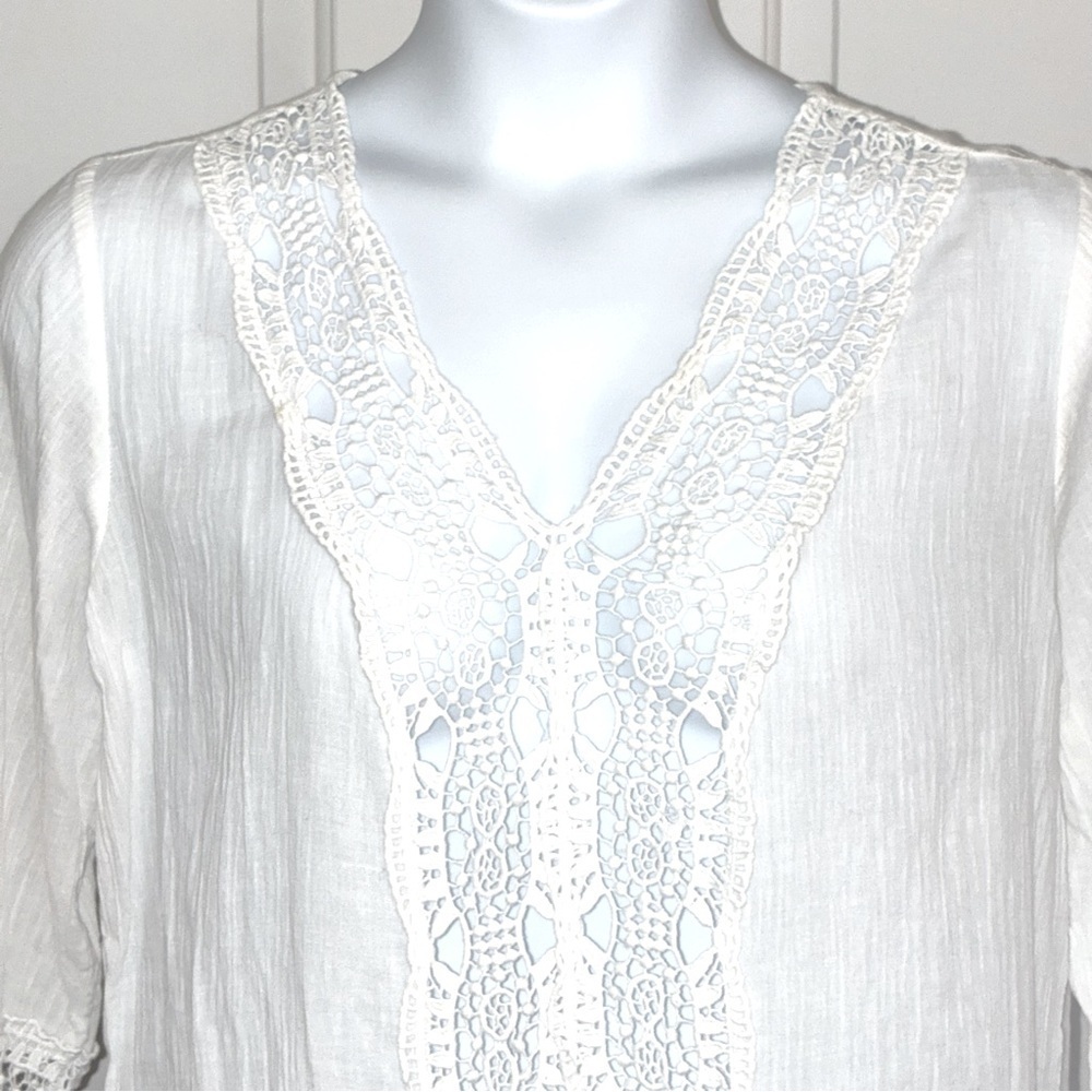Sigrid Olsen Women’s Swim Cover Up Linen V-Neck Crochet Trim Large gauzy light - Picture 3 of 8